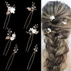 Handmade Pearl Bridal Wedding Hair Pins 6Pcs White Flower Gold Leaf Pearls Clips Bridal Hair Accessories for Women Brides Bridesmaid
