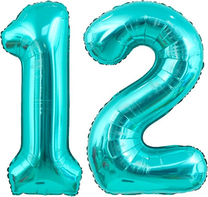 40 Inch Big Teal Blue Number 12 Foil 0-9 Mylar Helium Balloons | Large Digital by SULALABOO
