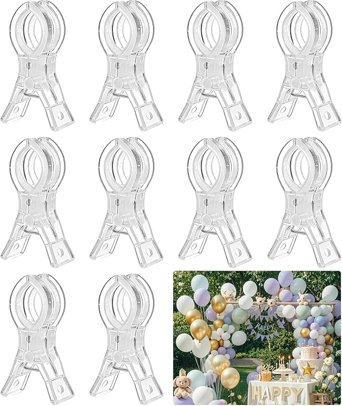 10 Pack Clear Balloon Arch Clips, Transparent Backdrop Spring Clamps, 3.5inch by Unknown