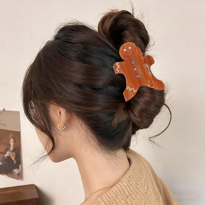 Gingerbread Man Hair Claw Clips Christmas Hair Clips Cute Cartoon Pattern Hair Jaw Barrettes Xmas Hair Accessories Funny Brown Gingerbread Man Claw Clip Christmas New Year Hair Decoration for Women