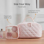 Amposei Makeup Bag Travel Toiletry Bag,Travel Makeup Bag for Women, Puffer Waterproof Cosmetic Organizer, Large Capacity Pouch Open Flat Small Toiletry Bag with Brush Compartment & Handle (White)