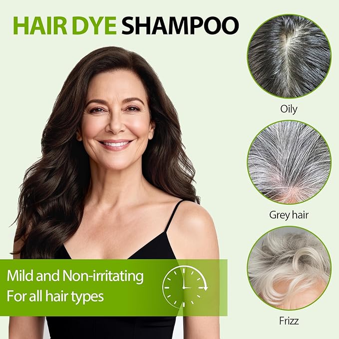 Dark Brown Hair Dye Shampoo for Women & Men, 15 Min Gray Coverage, 3 in 1 Semi-Permanent Color with Natural Herbal Ingredients, Lasts 60 Days