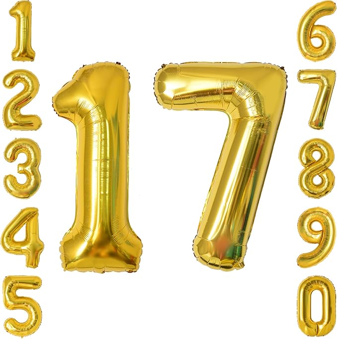 Gold Number 17 Balloon 40 Inch, Shiny Foil Decor by Unknown