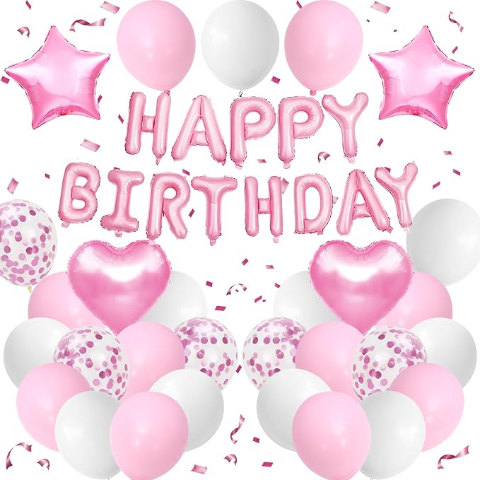 Pink White Birthday Decorations by BTZO