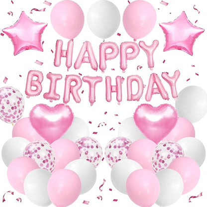 Pink White Birthday Decorations by BTZO