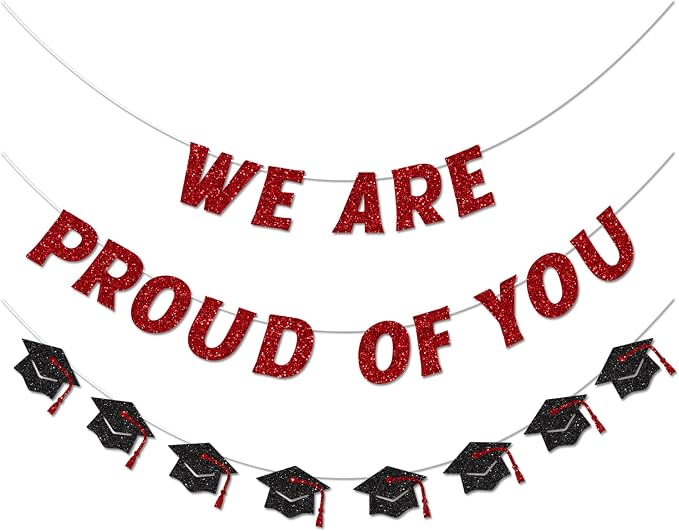 We Are So Proud of You Banner Pre-strung Red and Black Graduation Decorations by Vofrise