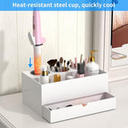 NIUBEE Hair Tool Organizer, White Acrylic Hair Dryer and Styling Organizer with Drawer, Bathroom Countertop Blow Dryer Holder, Vanity Caddy Storage Stand for Accessories, Makeup, Toiletries