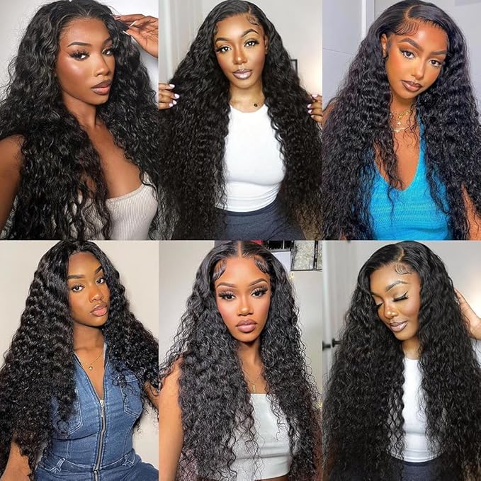 210% Density 13x6 Full Lace Frontal Wigs Human Hair 12A Deep Wave Brazilian Virgin Human Hair Pre Plucked HD Transparent Lace Glueless Wigs 34 Inch