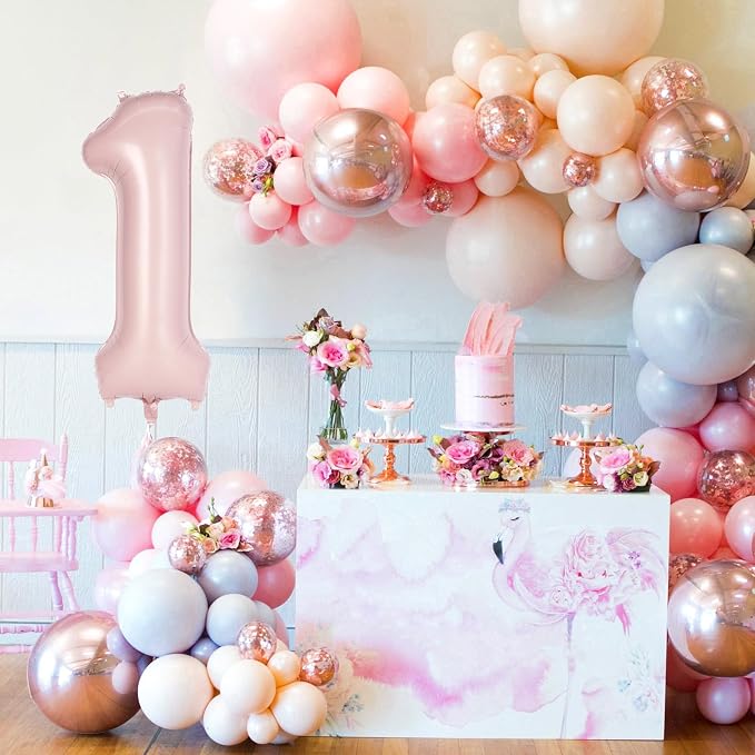 Light Pink Number 1 Balloon, 40 Inch Giant Mylar Number Balloons, Large Foil - Image 3