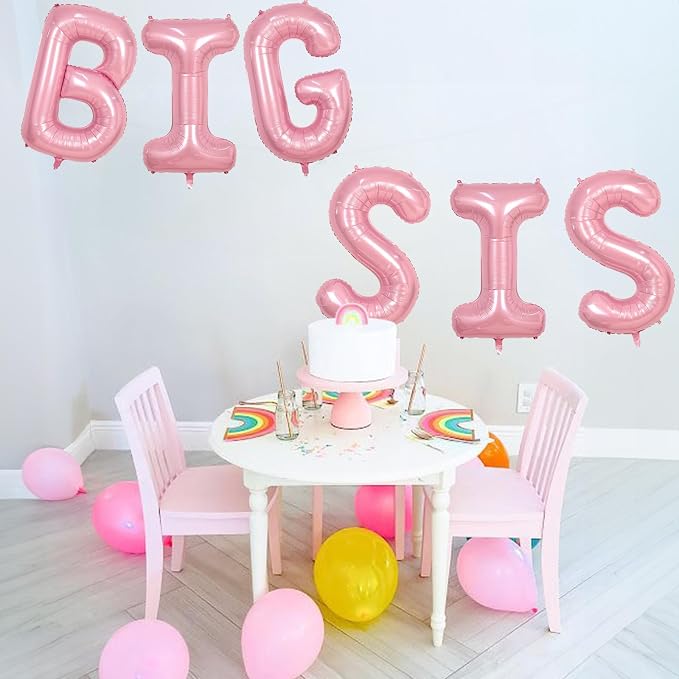 40 Inch Pastel Pink BIG SIS Letter Balloons, Pearl Pink BIG SIS Balloon Letters - Image 5