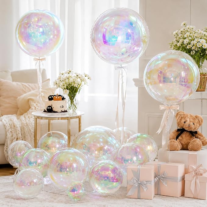 12Pcs Iridescent Round Foil Balloons, 4D Holographic Clear Ball Balloons | - Image 8