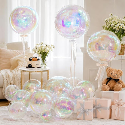 12Pcs Iridescent Round Foil Balloons, 4D Holographic Clear Ball Balloons | - Image 8