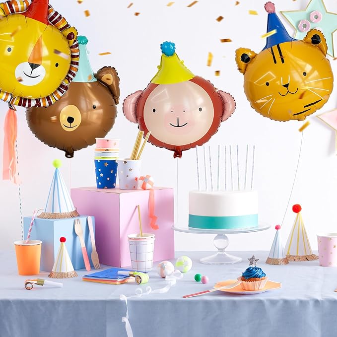 Animal Head Foil Balloon Kit, Lion Bear Monkey Cat foil balloon, Birthday Party - Image 4