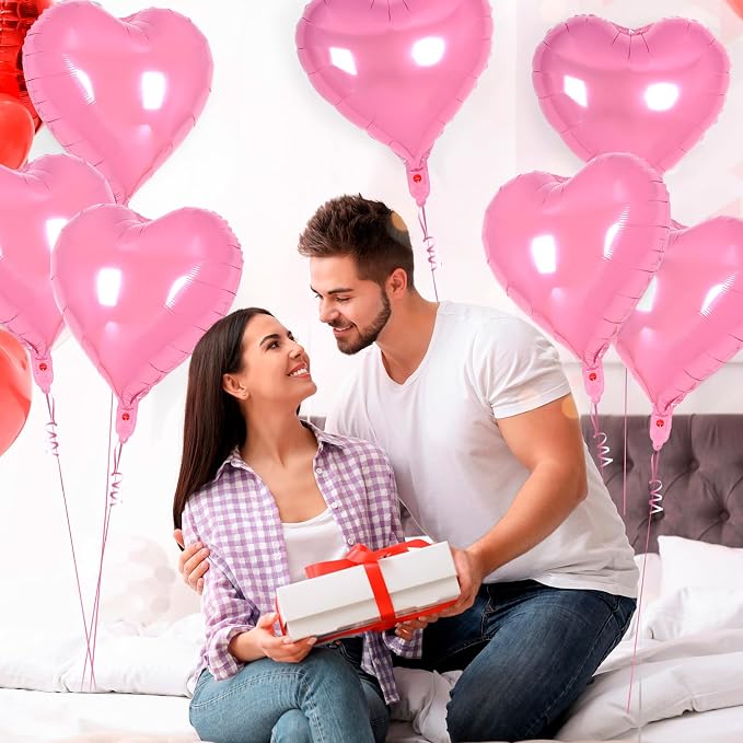 12 Pcs Pink Heart Balloons, 18 Inch Heart Foil Balloons Love Balloon Valentine - Image 4