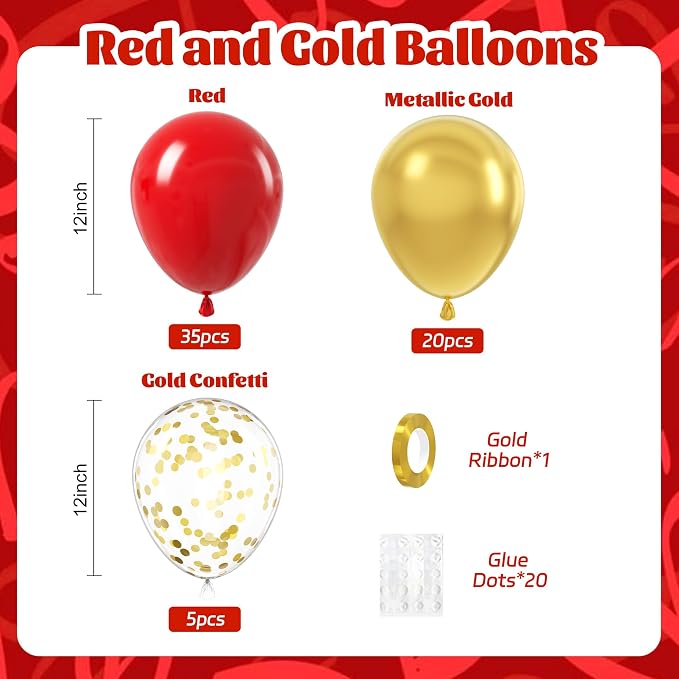 60pcs Red and Gold Balloons 12inch - Image 2
