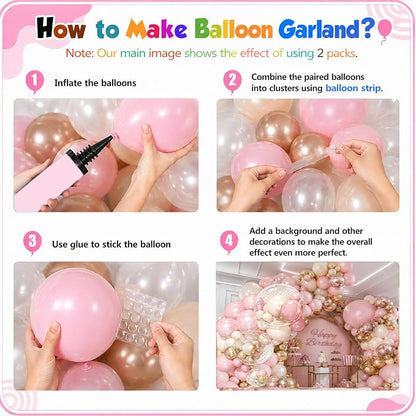 Dusty Pink Balloon Garland Arch Kit, Double Stuffed Pearl Pink White Gold - Image 2