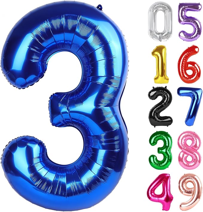 Navy Blue Number 3 Balloon 40 Inch, 3rd Birthday Decorations Men Women | Foil by IWERP