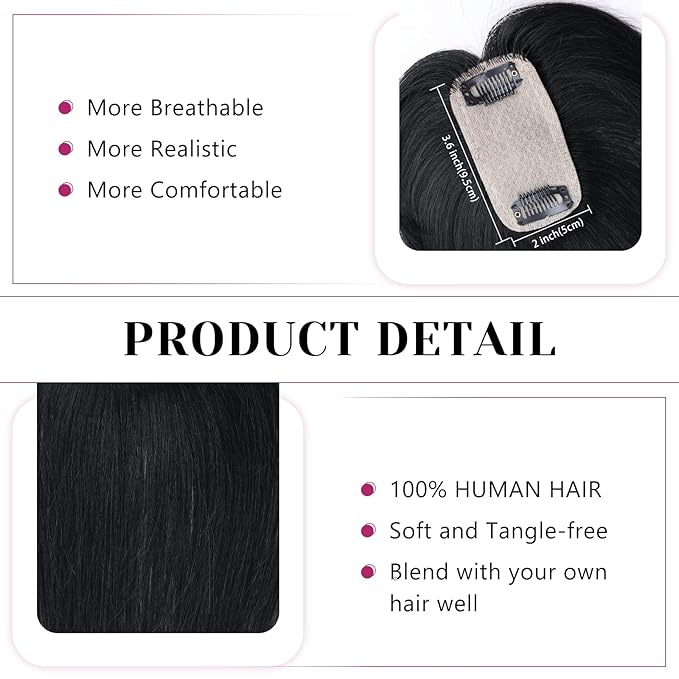VERNA Bangs Hair Clip 360°3D Cover Hair Toppers for Women,100% Real Human Hair Natural Black Clip in Bangs,Hairpieces for Daily Wear(5 * 9.5)