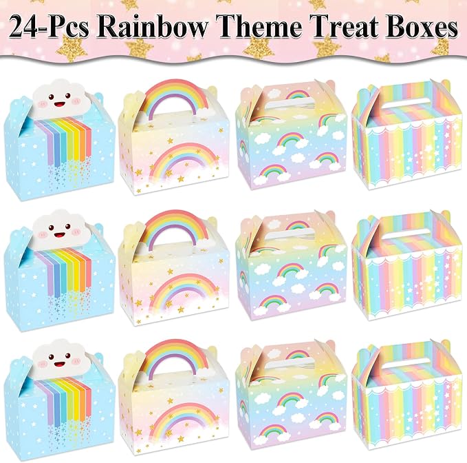 Tevxj 24 Pack Rainbow Party Favor Boxes Cloud Birthday Treat Bags Pastel - Image 3