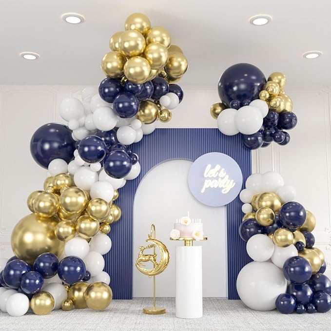 136pcs Navy Blue Gold White Balloons Arch Kit, 18 12 10 5 Inch Balloons | by ZizasAry