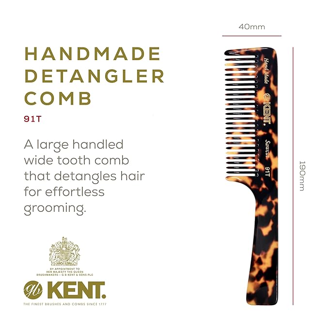 Kent 91T TY Detangler Combs for Women Wide Tooth Hair Comb for Curly and Wavy Hair, Wide Tooth Combs and Wet Hair Comb, Large Handle Shower Comb for Effective Detangling