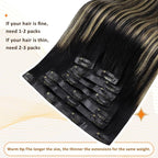 Full Shine Seamless Clip in Hair Extensions Human Hair Ombre Natural Black Mixed Caramel Blonde Invisible Clip in Hair Extensions Human Hair with PU Weft 16 Inch 120 Grams 8pcs