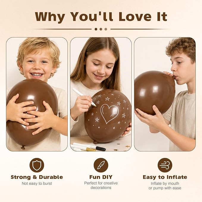 Brown Balloons, 12 Inch Dark Coffee Neutral Latex Party Balloon 30 Pack | - Image 3