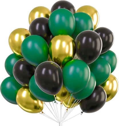 PartyWoo Black Gold and Green Balloons 66pcs Black Gold Green Balloons | by PartyWoo