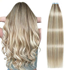 SUYYA Tape in Hair Extensions Human Hair Ash Blonde Highlighted Bleach Blonde 20 Inch 50g/pack 20pcs Straight Seamless Skin Weft Tape in Real Human Hair Extensions(20inch #P18/613)