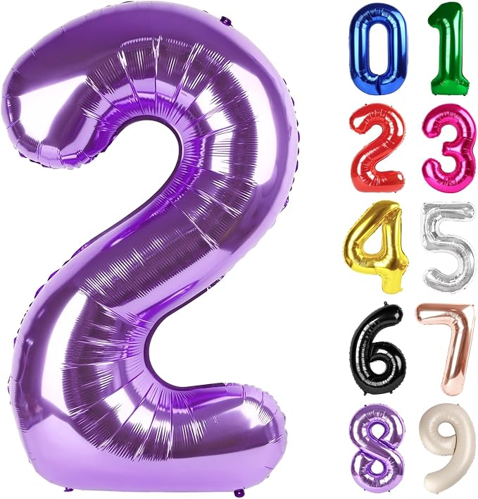 2 Balloon - Purple Birthday Number Balloons, 40 Inch Decorations Men Women | by ALPHADELTAPI