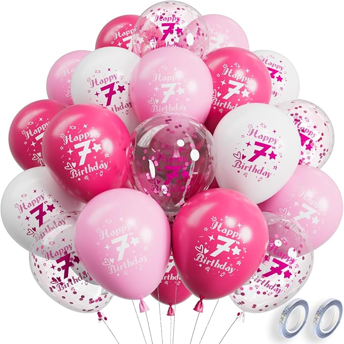 SUWEN Pink 7th Number Printed Balloons 38PCS 12 Inch | 1-9 Latex Balloons Happy by SUWEN
