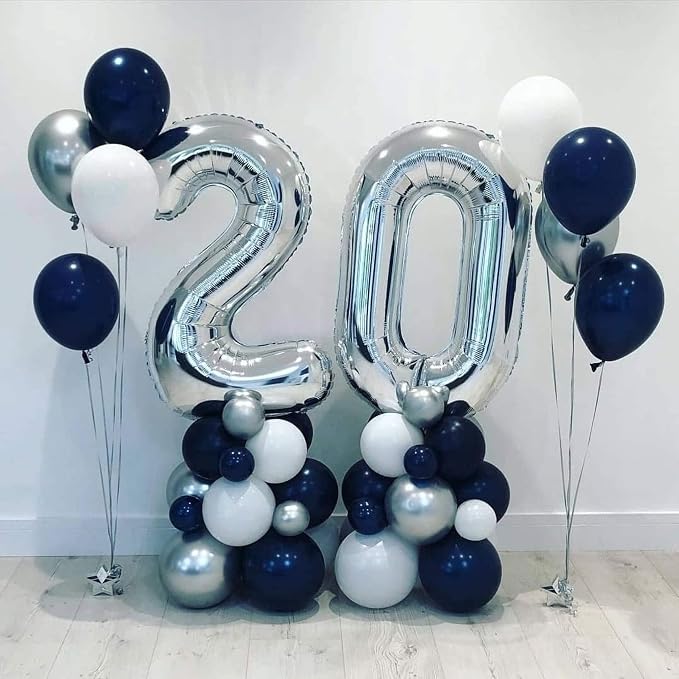 40 Inch Silver 20 Number Balloons Giant 20 Balloons Silver Birthday 20 Balloons - Image 3