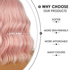 Short Bob Wigs with Bangs for Women Loose Wavy Wig Curly Wavy Shoulder Length Bob Synthetic Cosplay Wig for Girl Colorful Costume Wigs (Peach Fuzz)