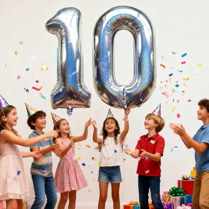 Laser Silver Number 10 Balloons 40 Inch Giant Number Silver 10 Foil Mylar - Image 5