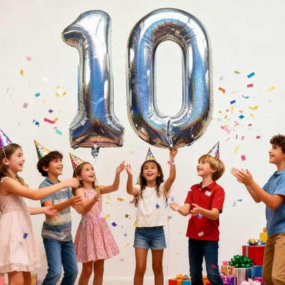 Laser Silver Number 10 Balloons 40 Inch Giant Number Silver 10 Foil Mylar - Image 5