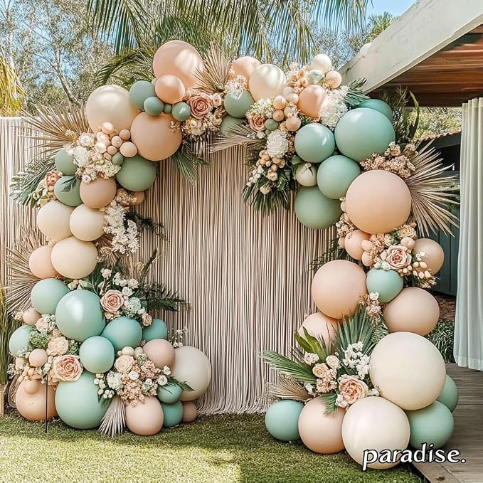 Dusty Green Pink Balloons Arch Kit, Party | Mist Fog Green Light Pink Nude Sand - Image 6