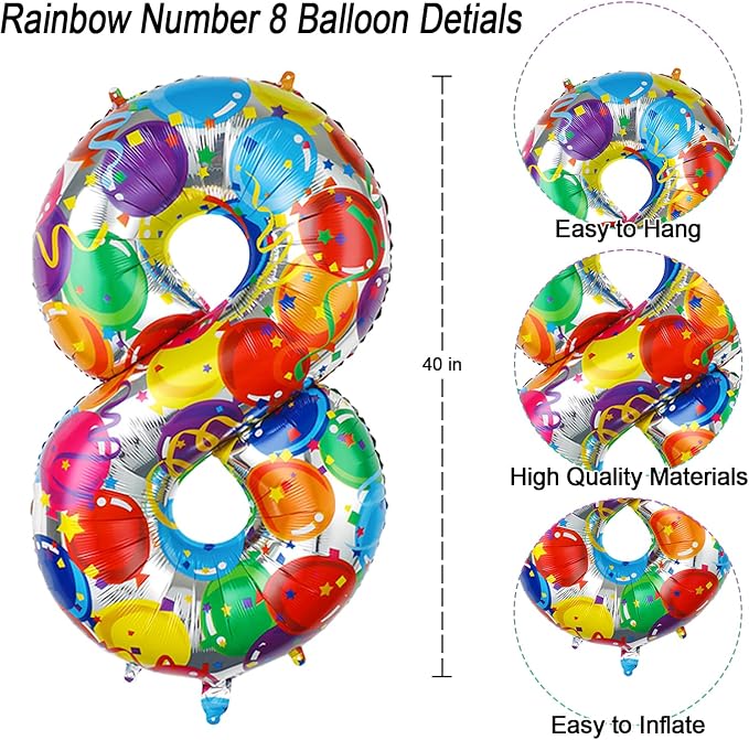 40 Inch Rainbow Balloon Number 18 Balloons, 18th Birthday Party Supplies | - Image 4