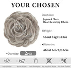 SARLA 2PCS Messy Hair Bun Hair Pieces Wavy Curly Synthetic Updo Fake Scrunchies Ponytail Extension for Women Polar Silver