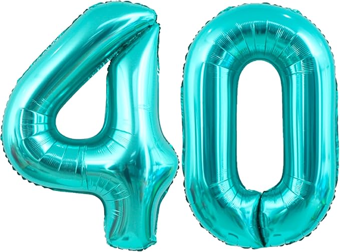 40 Inch Big Teal Blue Number 40 Foil 0-9 Mylar Helium Balloons | Large Digital by SULALABOO