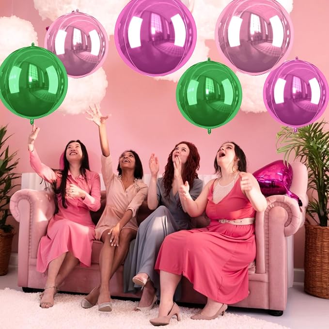 Green Pink Giant 4D Foil Balloons, 22 Inch Big Round Foil Balloon - Image 4