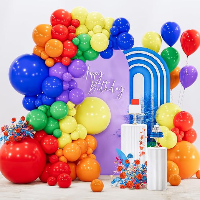 PartyWoo Rainbow Balloon Arch Kit 142pcs Colorful and Blue Balloons | Red Green by PartyWoo