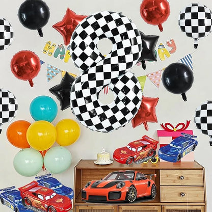 TONIFUL 40 Inch Large Checkered Number 8 Balloon 8th Birthday Decorations | 8th - Image 4