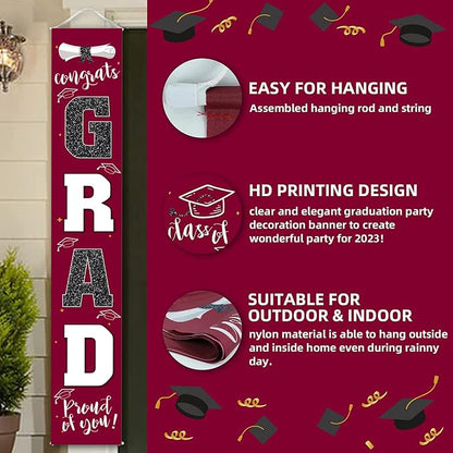 Graduation Decorations 2026 Banner Porch Sign Maroon Burgundy Red - Image 3