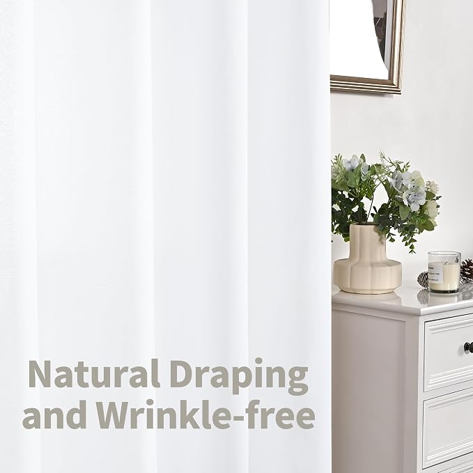 YoungsTex Linen White Curtains 54 Inch Length, Light Filtering Drapes - Image 6