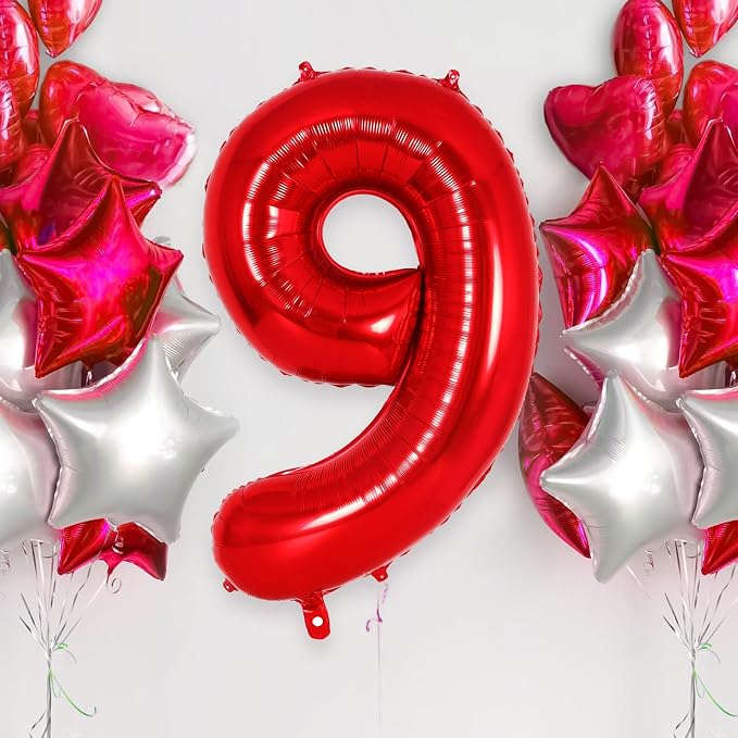 Red Number 9 Balloon 40 Inch, Big Large Foil Helium Number Balloons, Jumbo - Image 2