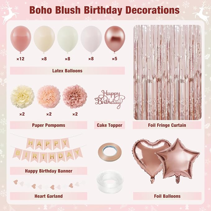 Boho Dusty Pink Happy Birthday Party Decorations - Image 2