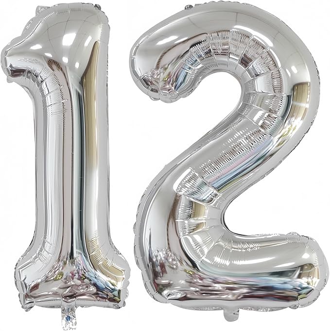 Silver 12 Balloon, 40 Inch Silver Number 12 Balloon Big Foil Mylar Helium by BBPOOL