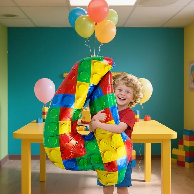 32 Inch Stackable Block Number Balloon – Colorful Brick Building Themed Big - Image 3