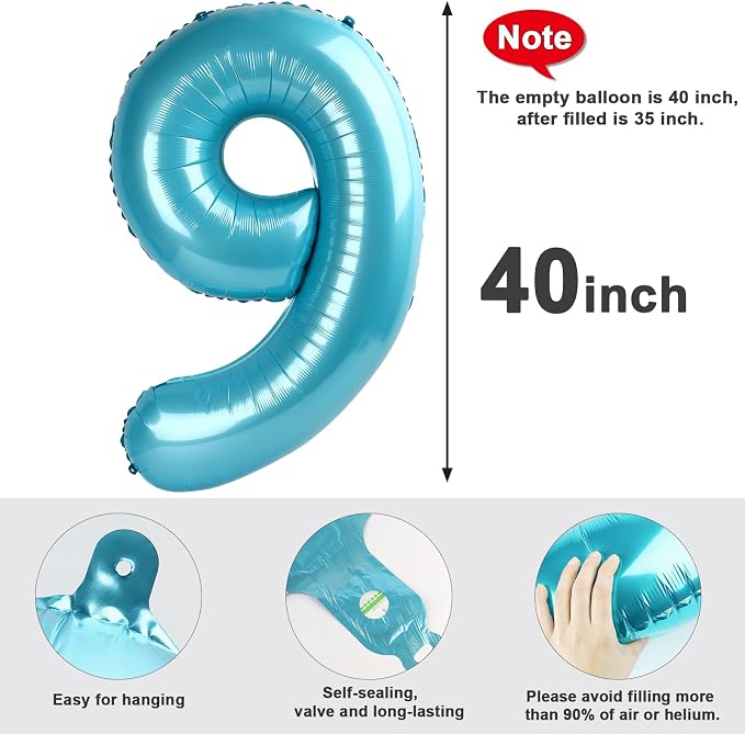 9 Balloon Number 40 Inch Pastel Blue Balloons - Image 5