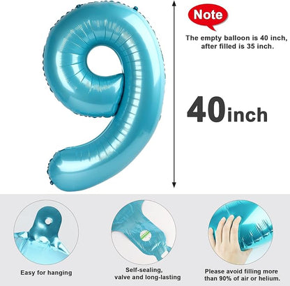 9 Balloon Number 40 Inch Pastel Blue Balloons - Image 5